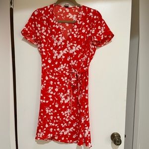 Red & White patterned J. Crew wrap dress